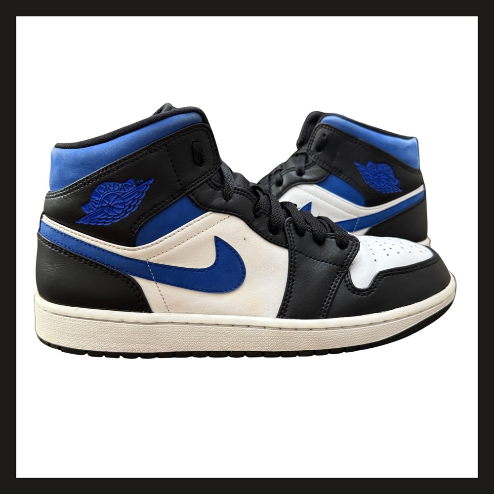 Nike Air Jordan 1 Mid 554724-140 Racer Blue Black White Mens 9.5 Great Condition - Picture 11 of 16